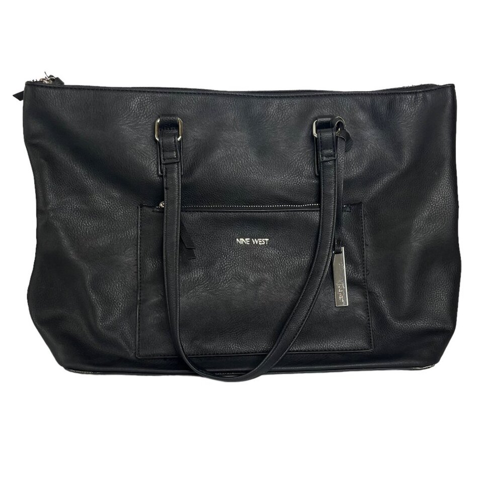 Nine West Tote Laptop Bag Purse Black Zipper Pockets